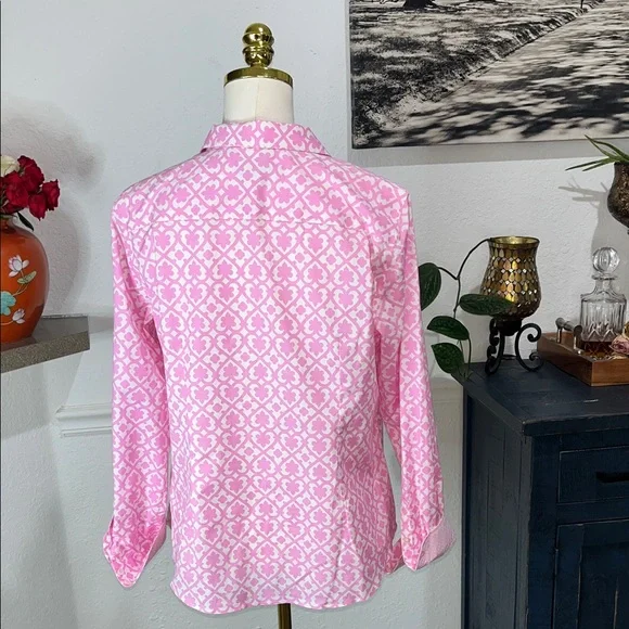 Talbots Pink Geometric Button Down Shirt - Picture 8 of 12